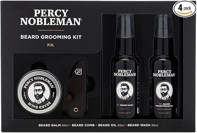 Beard Grooming Kit by Percy Nobleman - A Beard Oil, Wash, Balm and Comb Set For Men. Proudly Made in England by Europe's Leading Beard Grooming Brand